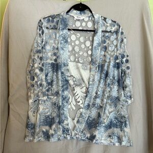 TanJay Blue and White Sheer Cardigan